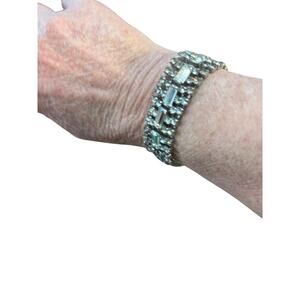 Vintage Rhinestone Bracelet Baguette Cut Double Row Safety Chain Restored